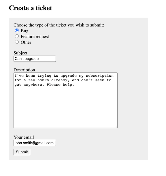 Create ticket webform